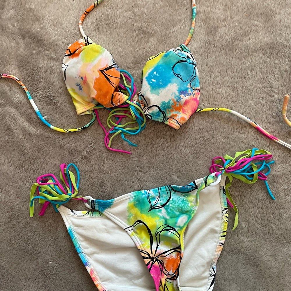 Gossip Girl Neon Watercolor Bikini with Black Accents Size S (Girls)